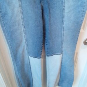 Almost Famous Juniors Size 15 Patwork Denim Bell Bottom Denim Blue Jeans